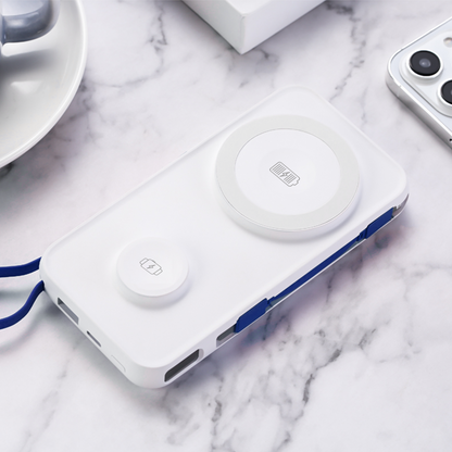 Batterie Externe Sans Fil 3MK PastelUp, 10000mAh, 22.5W, QC + PD + FQI, 1 x USB-A - 1 x USB-C - 2 x QI, Blanche