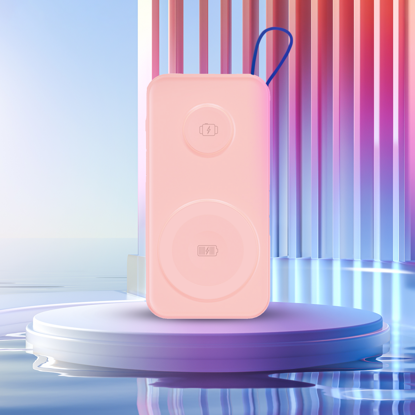 Batterie Externe Sans Fil 3MK PastelUp, 10000mAh, 22.5W, QC + PD + FQI, 1 x USB-A - 1 x USB-C - 2 x QI, Rose