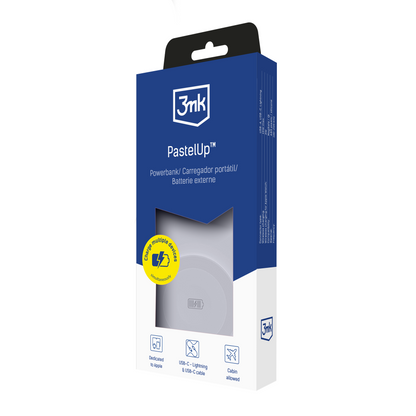 Batterie Externe Sans Fil 3MK PastelUp, 10000mAh, 22.5W, QC + PD + FQI, 1 x USB-A - 1 x USB-C - 2 x QI, Blanche