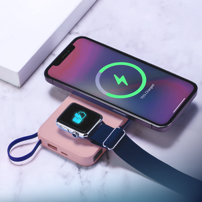 Batterie Externe Sans Fil 3MK PastelUp, 10000mAh, 22.5W, QC + PD + FQI, 1 x USB-A - 1 x USB-C - 2 x QI, Rose
