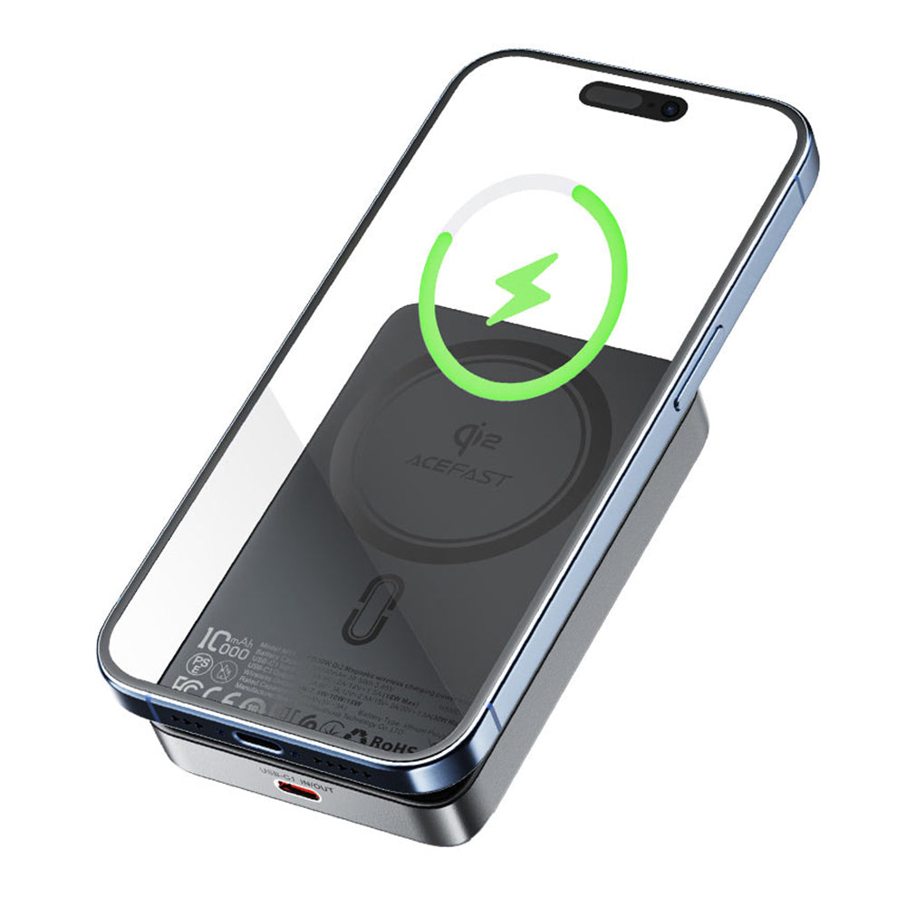 Batterie Externe Sans Fil Acefast M11, 10000mAh, 30W, PD + FQI, 1 x QI - 1 x USB-C, Noire