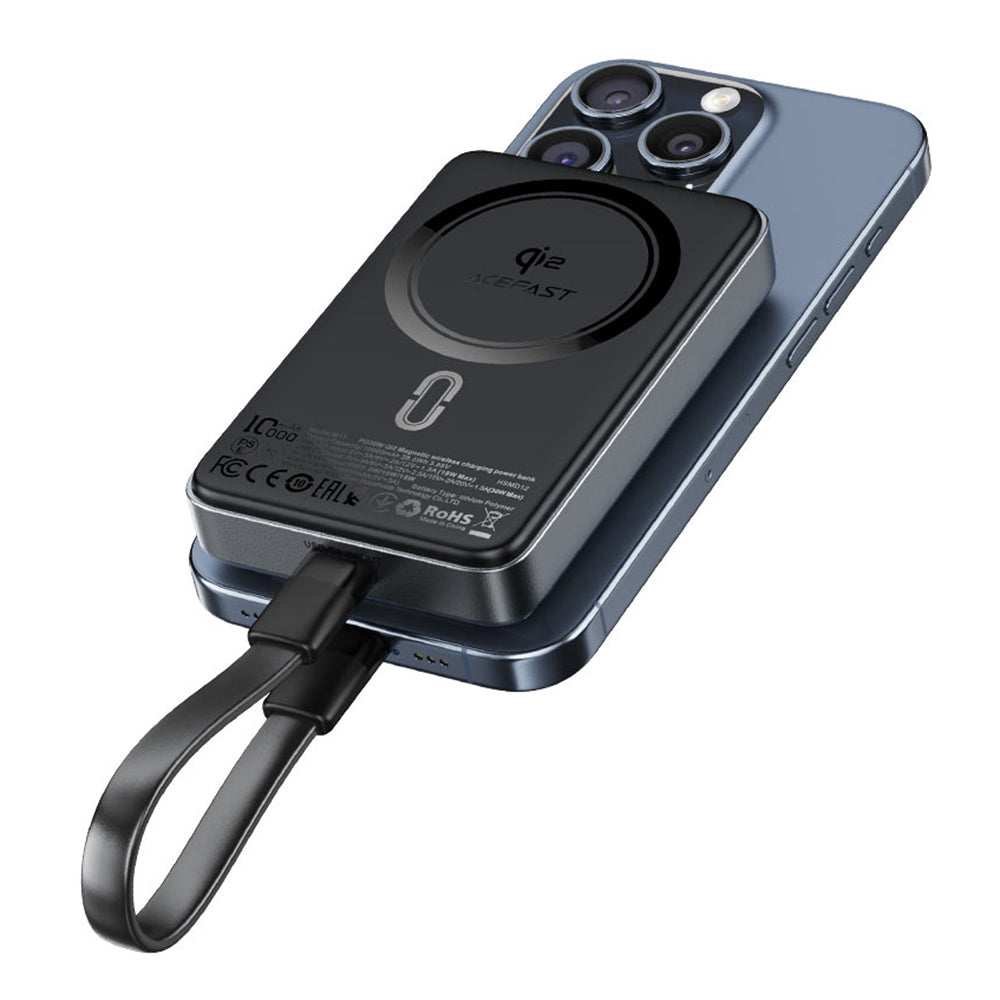 Batterie Externe Sans Fil Acefast M11, 10000mAh, 30W, PD + FQI, 1 x QI - 1 x USB-C, Noire