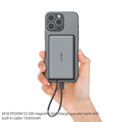 Externer Wireless-Akku Acefast M18, 10000mAh, 22.5W, PD + FQI, 1 x QI - 2 x USB-C, Schwarz