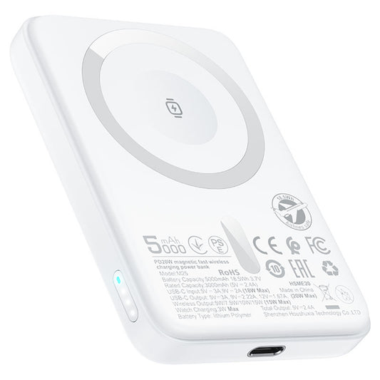 Batterie Externe Sans Fil Acefast M25, 5000mAh, 20W, PD + FQI, 1 x QI - 1 x USB-C, Blanche