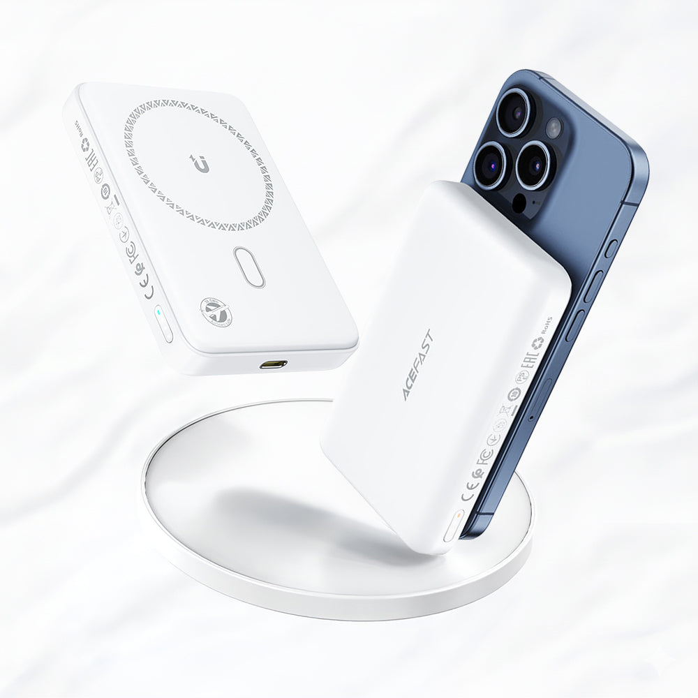 Batterie Externe Sans Fil Acefast M26, 10000mAh, 20W, PD + FQI, 1 x QI - 1 x USB-C, Blanche