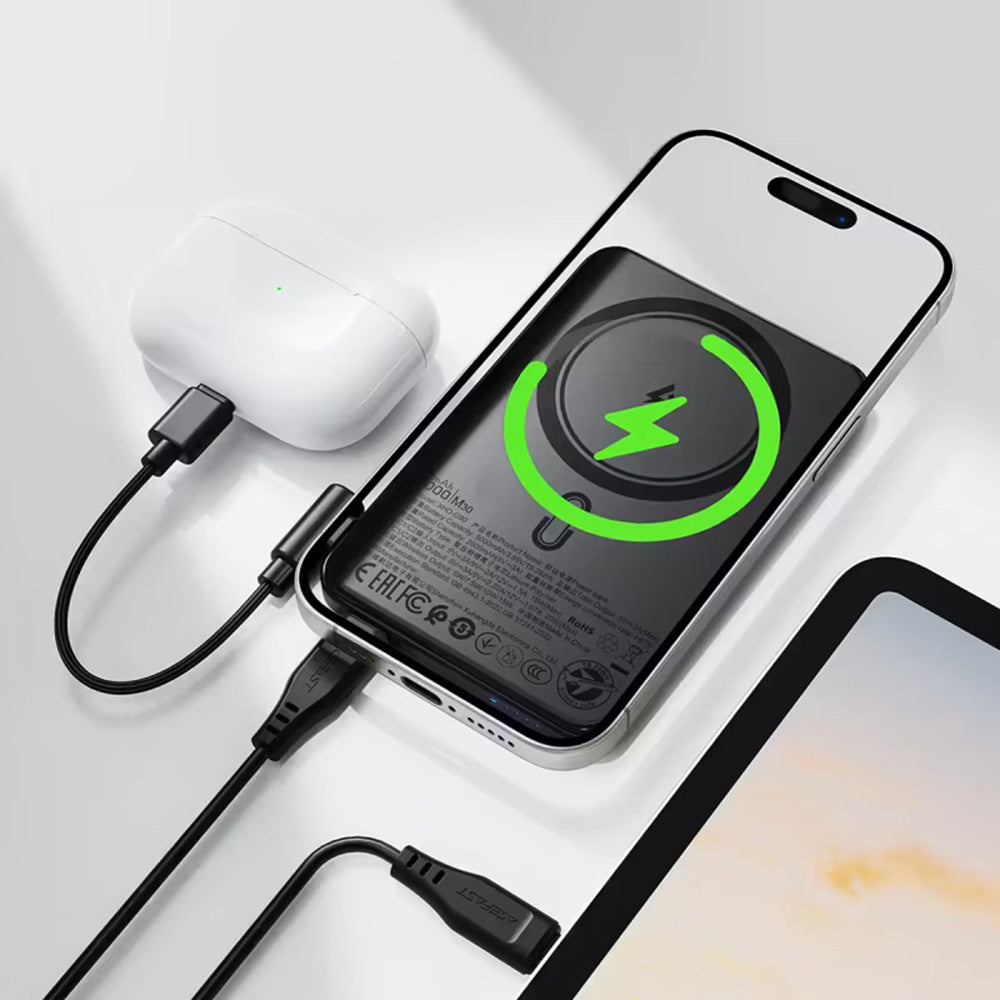 Batterie Externe Sans Fil Acefast M30, 5000mAh, 20W, PD + FQI, 1 x QI - 2 x USB-C, Noire