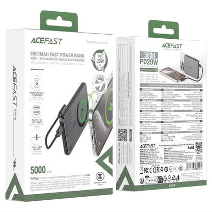 Batterie Externe Sans Fil Acefast M30, 5000mAh, 20W, PD + FQI, 1 x QI - 2 x USB-C, Noire