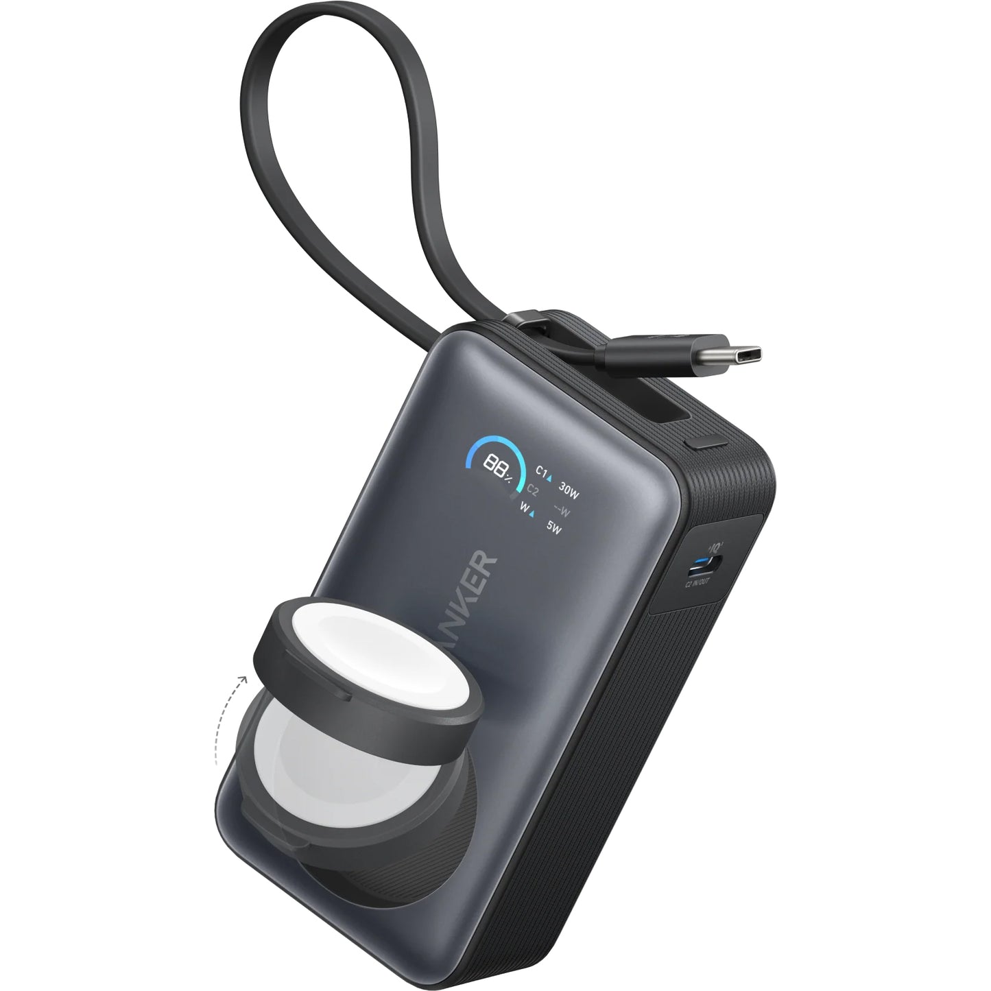 Batterie Externe Sans Fil Anker MagGo, 10000mAh, 35W, PD + QI, 1 x QI - 2 x USB-C, Noire A1657H11