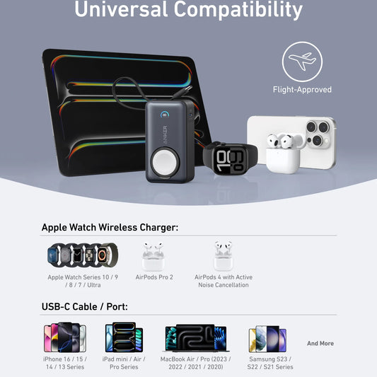 Externer Wireless Akku Anker MagGo, 10000mAh, 35W, PD + QI, 1 x QI - 2 x USB-C, Schwarz A1657H11