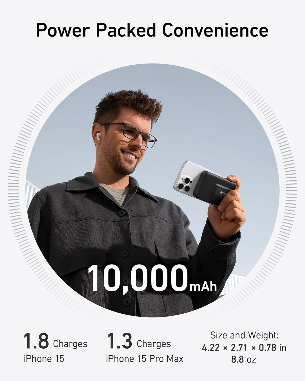 Externer Wireless Akku Anker MagGo, 10000mAh, 27W, PD + FQI, 1 x QI - 1 x USB-C, Schwarz A1654011