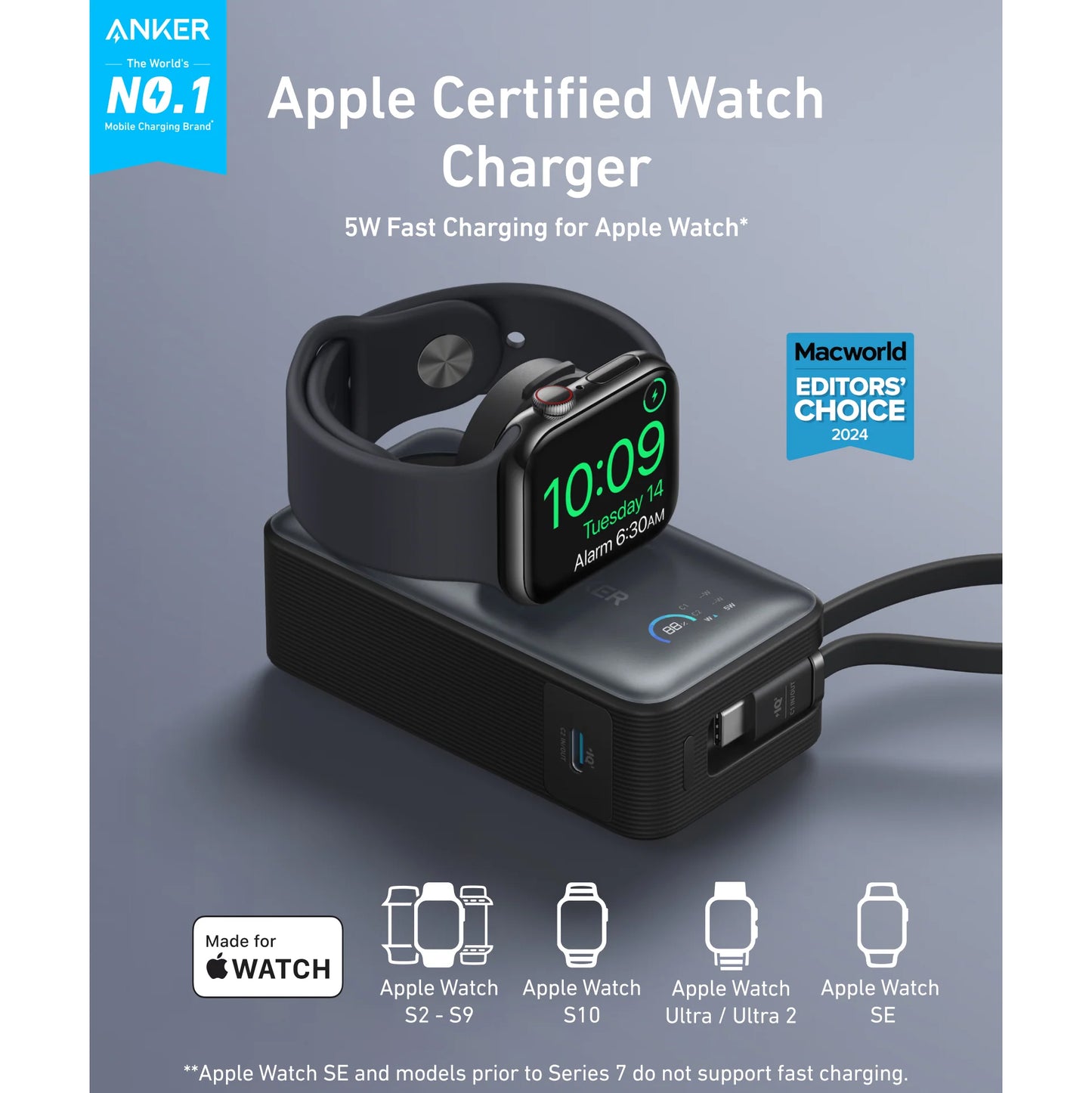Batterie Externe Sans Fil Anker MagGo, 10000mAh, 35W, PD + QI, 1 x QI - 2 x USB-C, Noire A1657H11