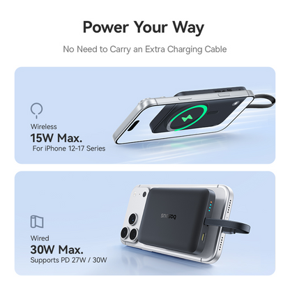 Baseus EnerFill FM11 kabellose Powerbank, 10000 mAh, 30 W, PD + FQI, 1 x Qi – 2 x USB-C, Schwarz E0028904