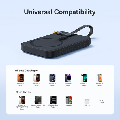 Baseus EnerFill FM11 kabellose Powerbank, 10000 mAh, 30 W, PD + FQI, 1 x Qi – 2 x USB-C, Schwarz E0028904