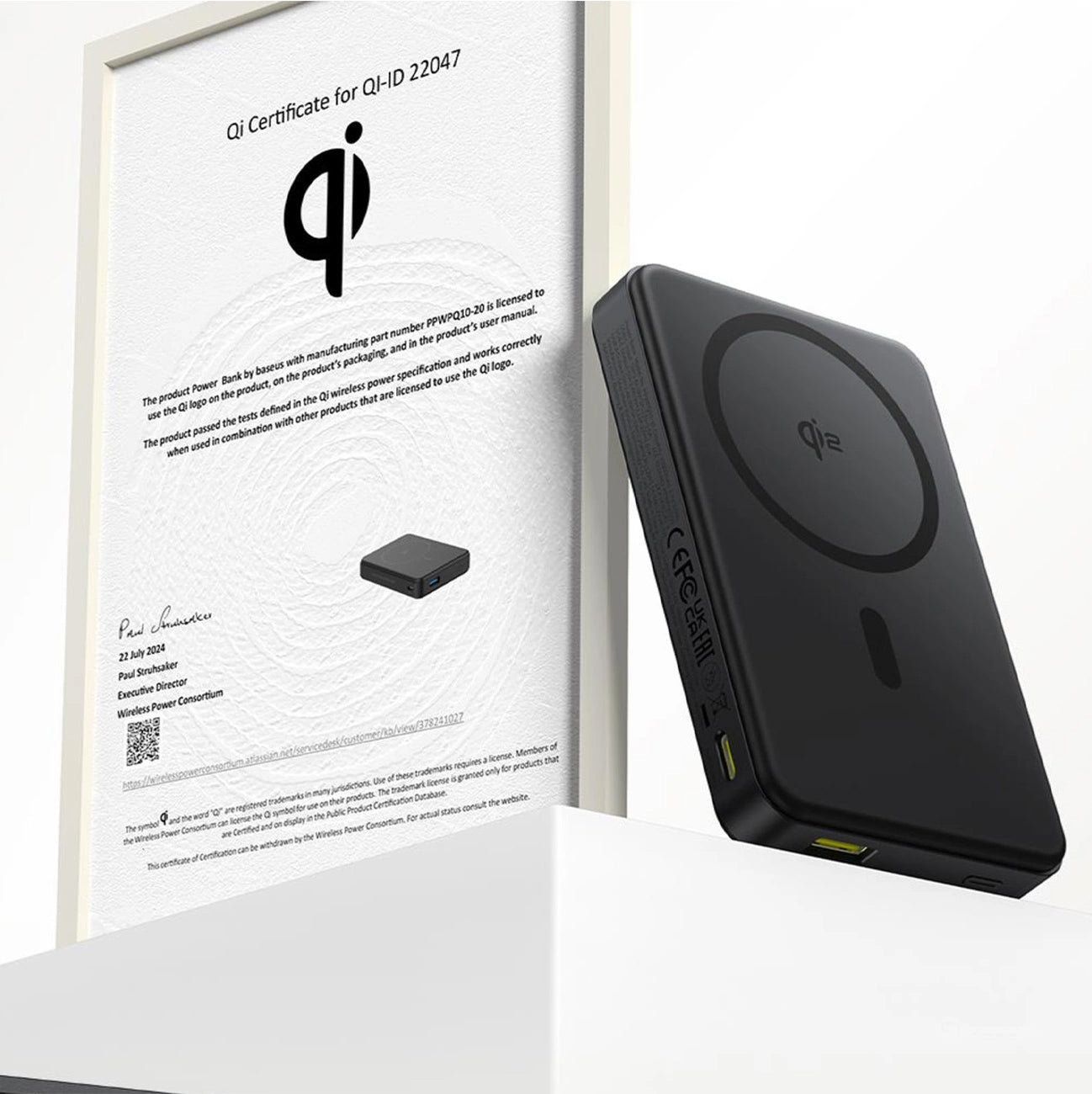 Batterie Externe Sans Fil Baseus Airpow2 Qi2, 10000mAh, 22.5W, QC + PD + FQI, 1 x QI - 1 x USB-A - 1 x USB-C, Noire P10080000123-00