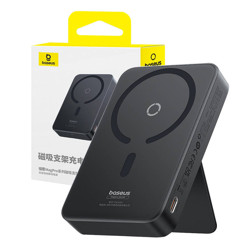 Externer Wireless-Akku Baseus MagPro PPCXZ05, 5000mAh, 20W, PD + FQI, 1 x QI - 1 x USB-C, Schwarz, Wiederverpackt P10064101123-00