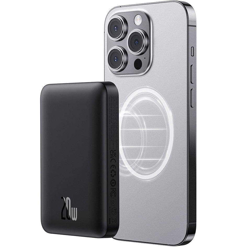 Batterie Externe Sans Fil Baseus Magnetic Mini, 10000mAh, 20W, PD + FQI, 1 x QI - 1 x USB-C, Noire P10059001113-00