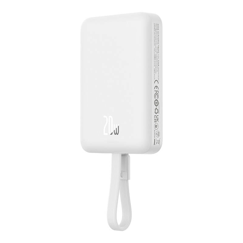 Externer Akku Wireless Baseus Magnetic Mini, 10000mAh, 20W, PD + FQI, 1 x Lightning - 1 x QI - 1 x USB-C, Weiß P10022109223-00