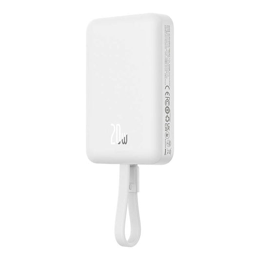 Externer Akku Wireless Baseus Magnetic Mini, 10000mAh, 20W, PD + FQI, 1 x Lightning - 1 x QI - 1 x USB-C, Weiß P10022109223-00