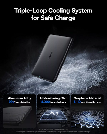 Baseus PicoGo AM41 Wireless External Battery, 10000mAh, 27W, PD + FQI, 1 x QI - 1 x USB-C, Black E0027201