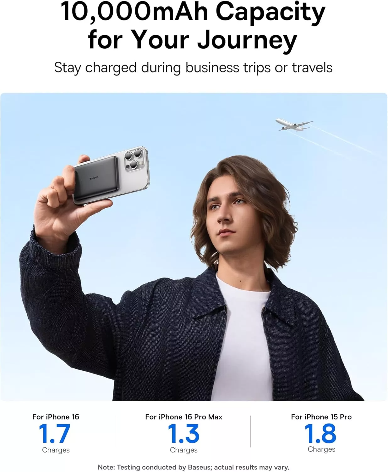 Externer Wireless-Akku Baseus PicoGo AM41, 10000mAh, 27W, PD + FQI, 1 x QI - 1 x USB-C, Schwarz E0027201