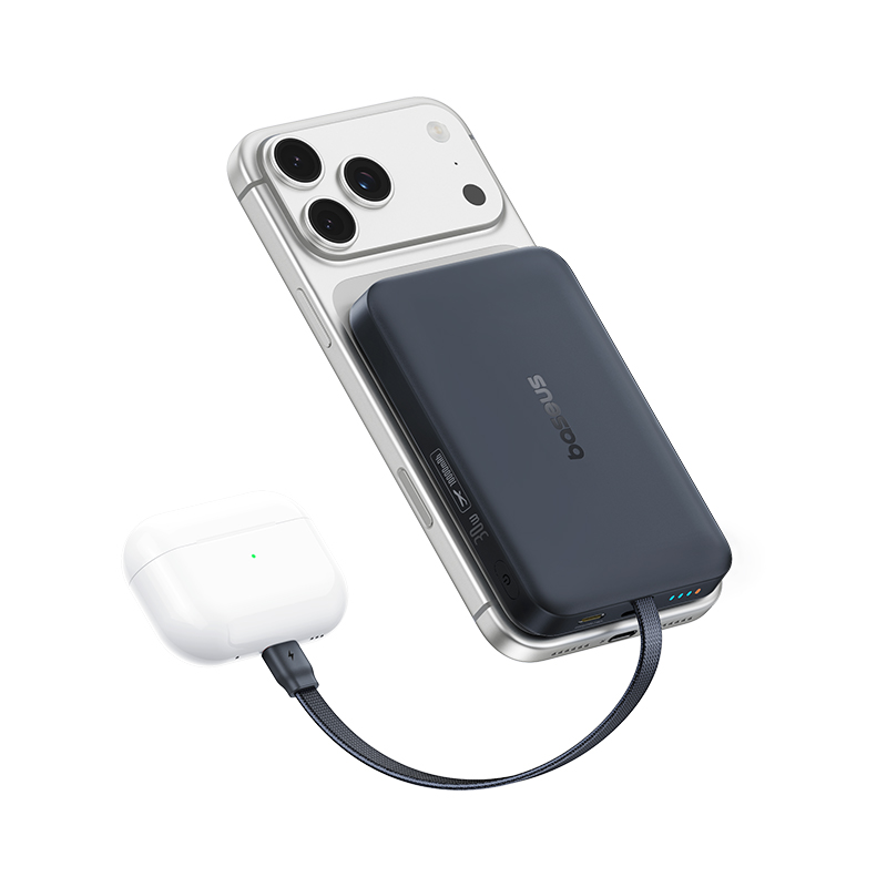 Baseus EnerFill FM11 kabellose Powerbank, 10000 mAh, 30 W, PD + FQI, 1 x Qi – 2 x USB-C, Schwarz E0028904
