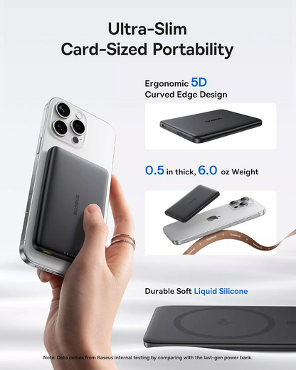 Externer Wireless-Akku Baseus PicoGo AM41, 10000mAh, 27W, PD + FQI, 1 x QI - 1 x USB-C, Schwarz E0027201