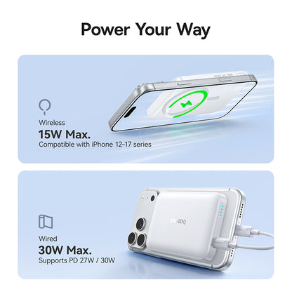 Baseus EnerFill FM11 Wireless Externe Batterie, 10000mAh, 30W, PD + FQI, 1 x QI - 1 x USB-C, Weiß