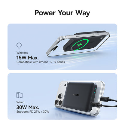 Batterie Externe Sans Fil Baseus EnerFill FM11, 10000mAh, 30W, PD + FQI, 1 x QI - 1 x USB-C, Noire
