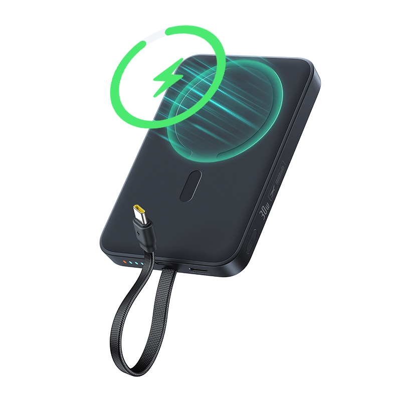Baseus EnerFill FM11 kabellose Powerbank, 10000 mAh, 30 W, PD + FQI, 1 x Qi – 2 x USB-C, Schwarz E0028904