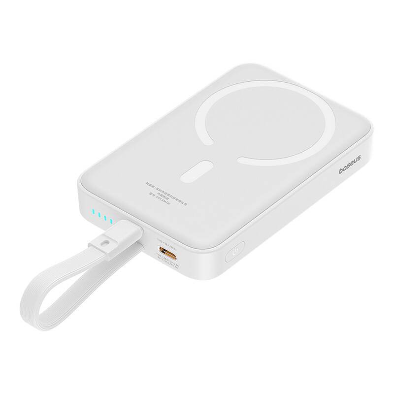 Externer Akku Wireless Baseus Magnetic Mini, 10000mAh, 20W, PD + FQI, 1 x Lightning - 1 x QI - 1 x USB-C, Weiß P10022109223-00