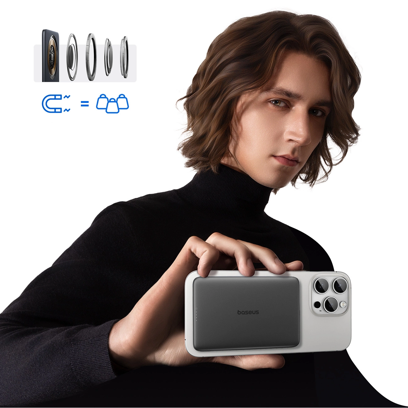 Externer Wireless-Akku Baseus PicoGo AM41, 5000mAh, 20W, PD + FQI, 1 x QI - 1 x USB-C, Schwarz