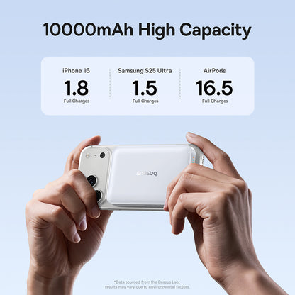 Baseus EnerFill FM11 Wireless Externe Batterie, 10000mAh, 30W, PD + FQI, 1 x QI - 1 x USB-C, Weiß