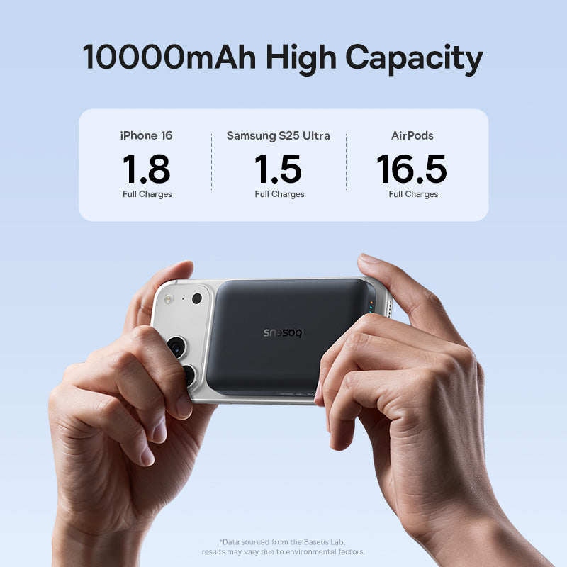 Batterie Externe Sans Fil Baseus EnerFill FM11, 10000mAh, 30W, PD + FQI, 1 x QI - 1 x USB-C, Noire