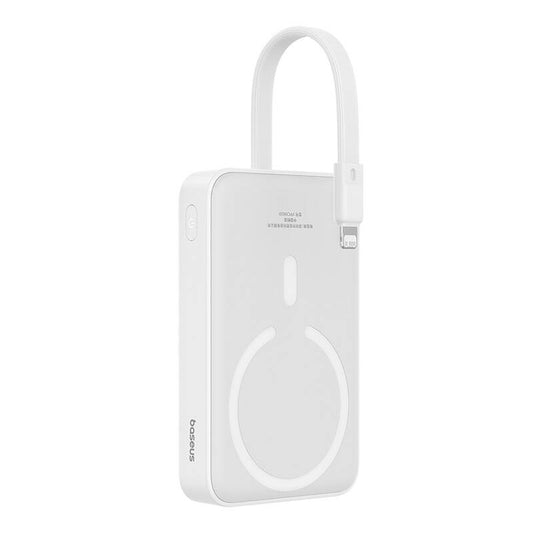 Externer Akku Wireless Baseus Magnetic Mini, 10000mAh, 20W, PD + FQI, 1 x Lightning - 1 x QI - 1 x USB-C, Weiß P10022109223-00