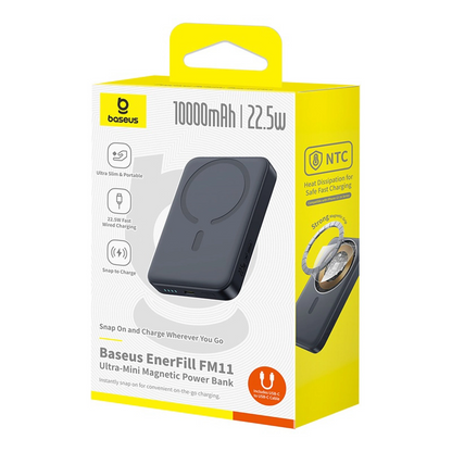 Batterie Externe Sans Fil Baseus EnerFill FM11 Ultra-Mini, 10000mAh, 22.5W, PD + FQI, 1 x QI - 1 x USB-C, Noire P1008210E123-00