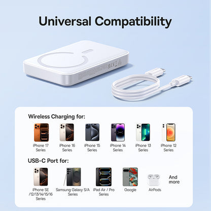 Baseus EnerFill FM11 Wireless Externe Batterie, 10000mAh, 30W, PD + FQI, 1 x QI - 1 x USB-C, Weiß