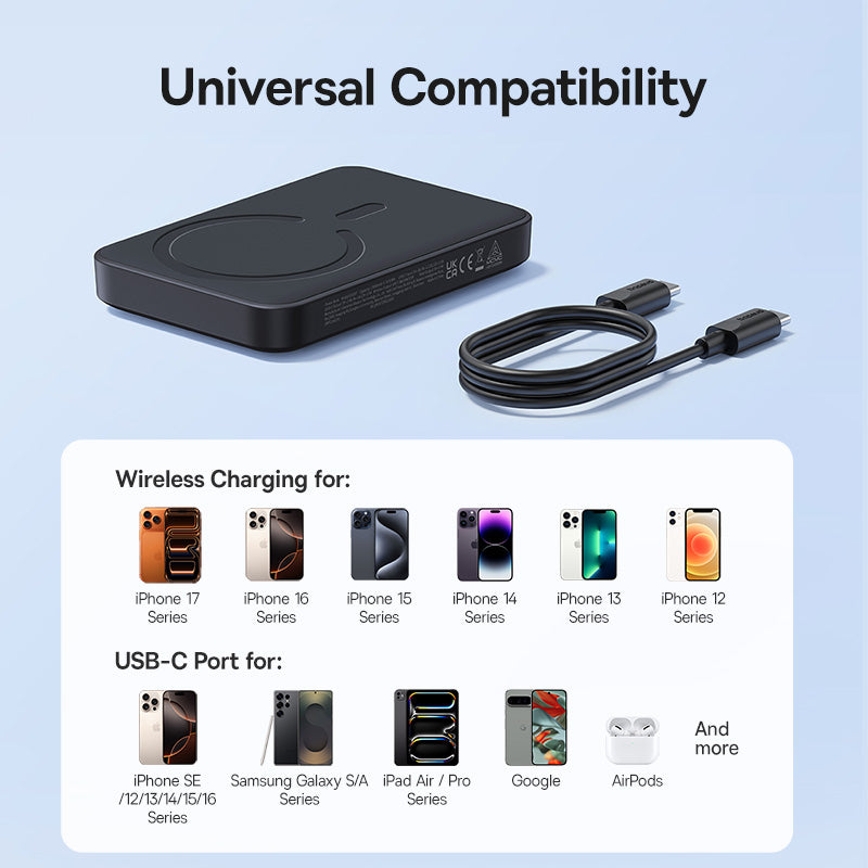Batterie Externe Sans Fil Baseus EnerFill FM11, 10000mAh, 30W, PD + FQI, 1 x QI - 1 x USB-C, Noire