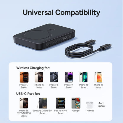 Batterie Externe Sans Fil Baseus EnerFill FM11, 10000mAh, 30W, PD + FQI, 1 x QI - 1 x USB-C, Noire
