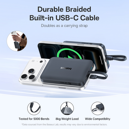 Baseus EnerFill FM11 kabellose Powerbank, 10000 mAh, 30 W, PD + FQI, 1 x Qi – 2 x USB-C, Schwarz E0028904