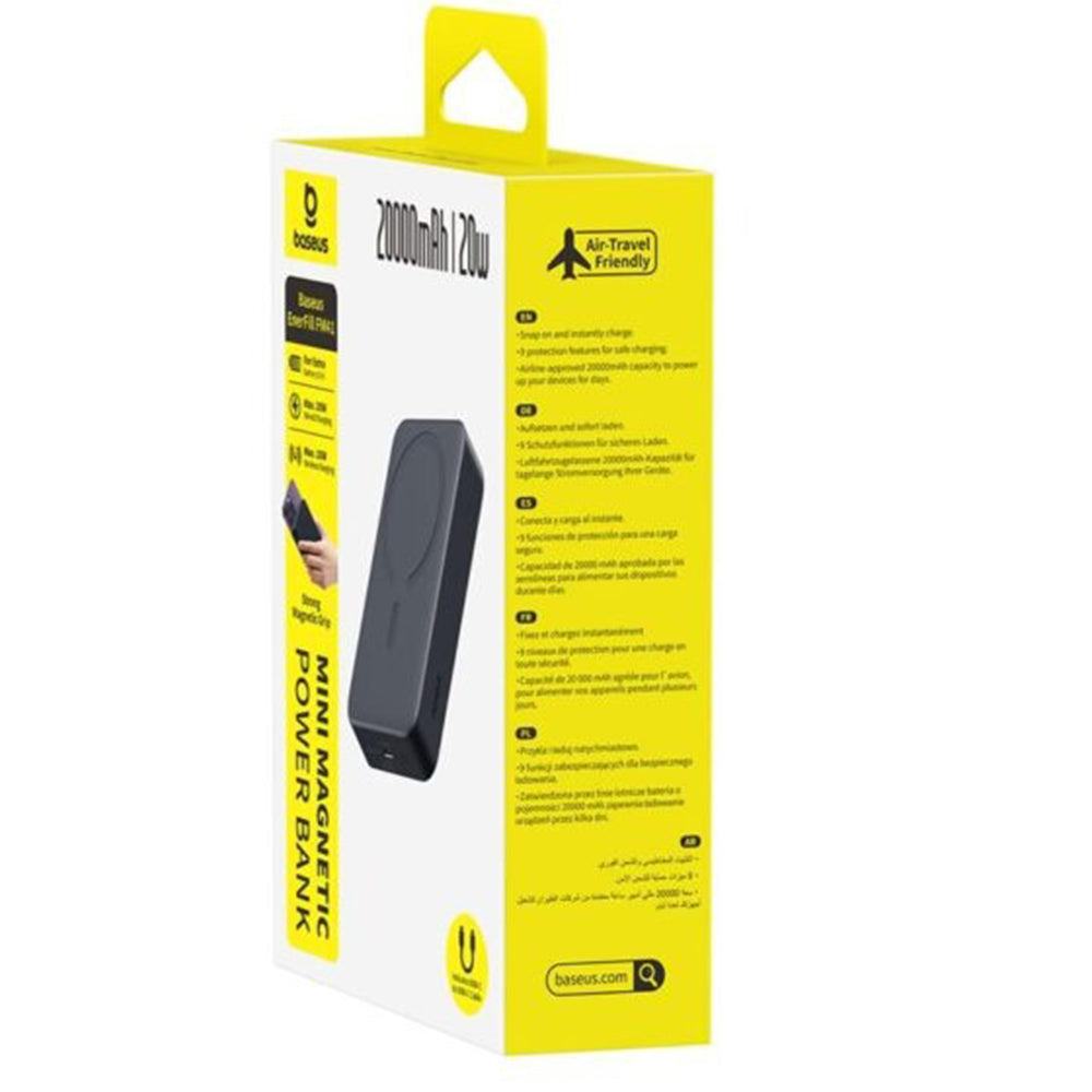 Batterie Externe Sans Fil Baseus EnerFill FM41 Mini, 20000mAh, 20W, PD + FQI, 1 x QI - 1 x USB-C, Noire E0027U00