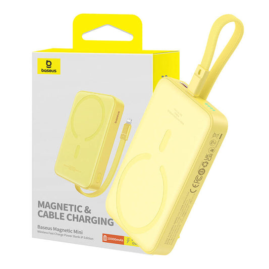 Externer Wireless-Akku Baseus Magnetic Mini, 10000mAh, 20W, PD + FQI, 1 x Lightning - 1 x QI - 1 x USB-C, Gelb P10022109Y23-00