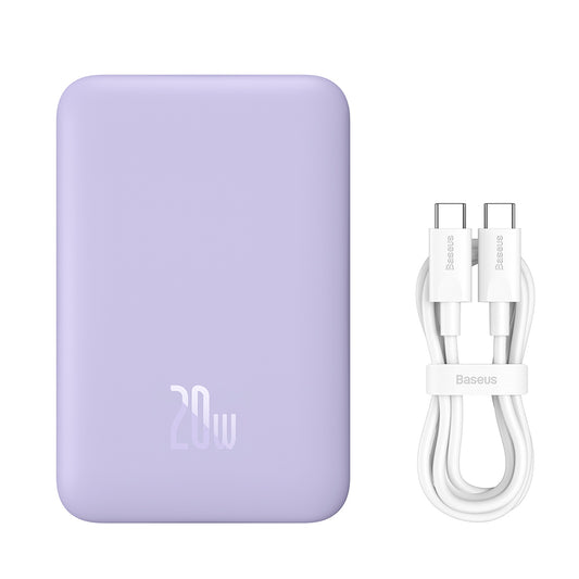 Externer Wireless-Akku Baseus Magnetic Mini, 10000mAh, 20W, PD + FQI, 1 x QI - 1 x USB-C, Lila PPCX110105