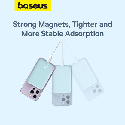 Batterie Externe Sans Fil Baseus Mini Air, 6000mAh, 20W, PD + FQI, 1 x QI - 1 x USB-C, Bleue P10059002313-00