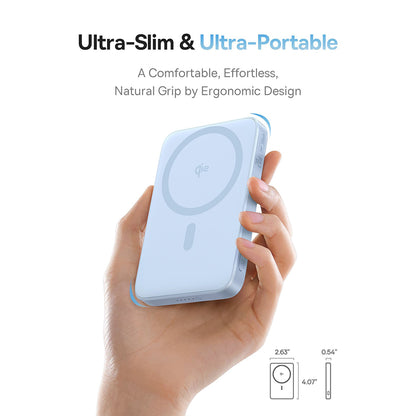 Externer Wireless-Akku Baseus PicoGo, 5000mAh, 20W, PD + FQI, 1 x QI - 1 x USB-C, Blau P10076800313-00