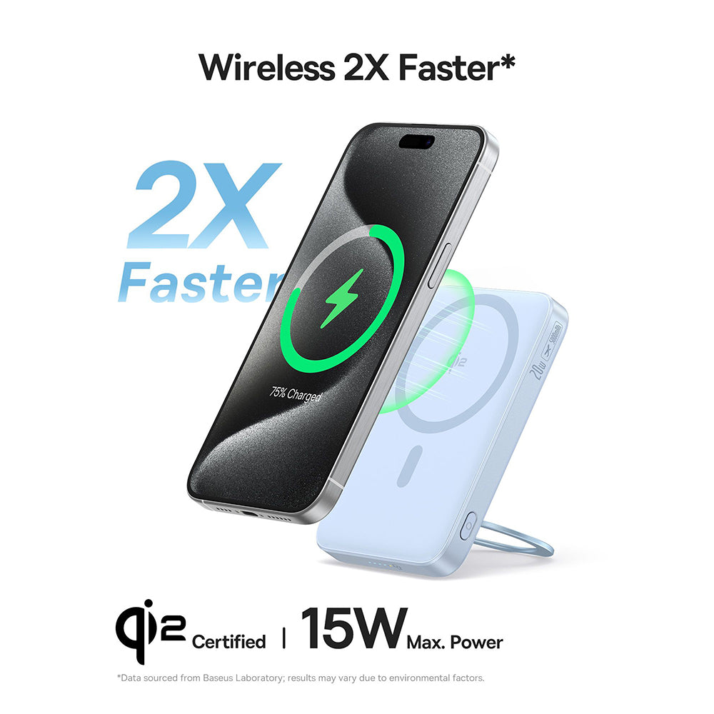 Externer Wireless-Akku Baseus PicoGo, 5000mAh, 20W, PD + FQI, 1 x QI - 1 x USB-C, Blau P10076800313-00