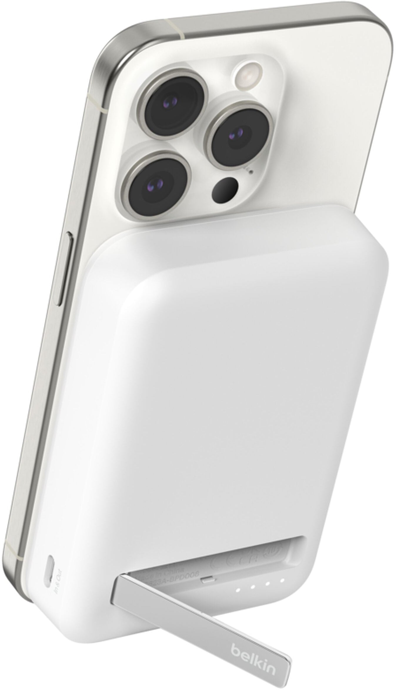 Belkin BoostCharge Pro Wireless Powerbank mit Kickstand, 10000mAh, 15W, FQI, 1 x QI - 1 x USB-C, Weiß BPD008btWH
