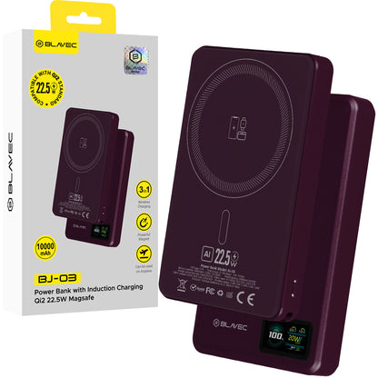 Batterie externe sans fil Blavec BJ-03 Slim, 10 000 mAh, 22,5 W, PD + FQI, 1 x QI - 1 x USB-C, violet