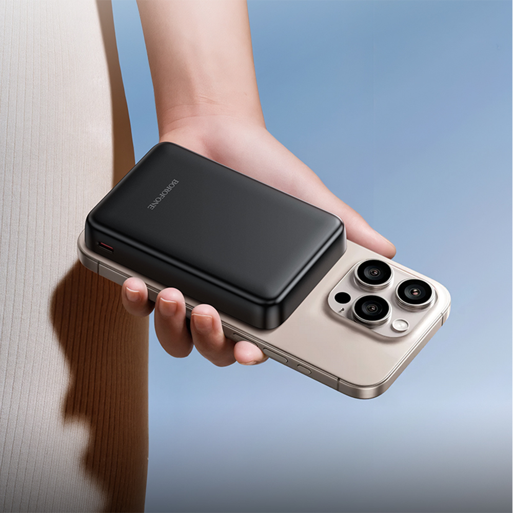 Externer Wireless-Akku Borofone BJ82A Dawn, 10000mAh, 22.5W, QC + PD + FQI, 1 x QI - 1 x USB-A - 1 x USB-C, Schwarz