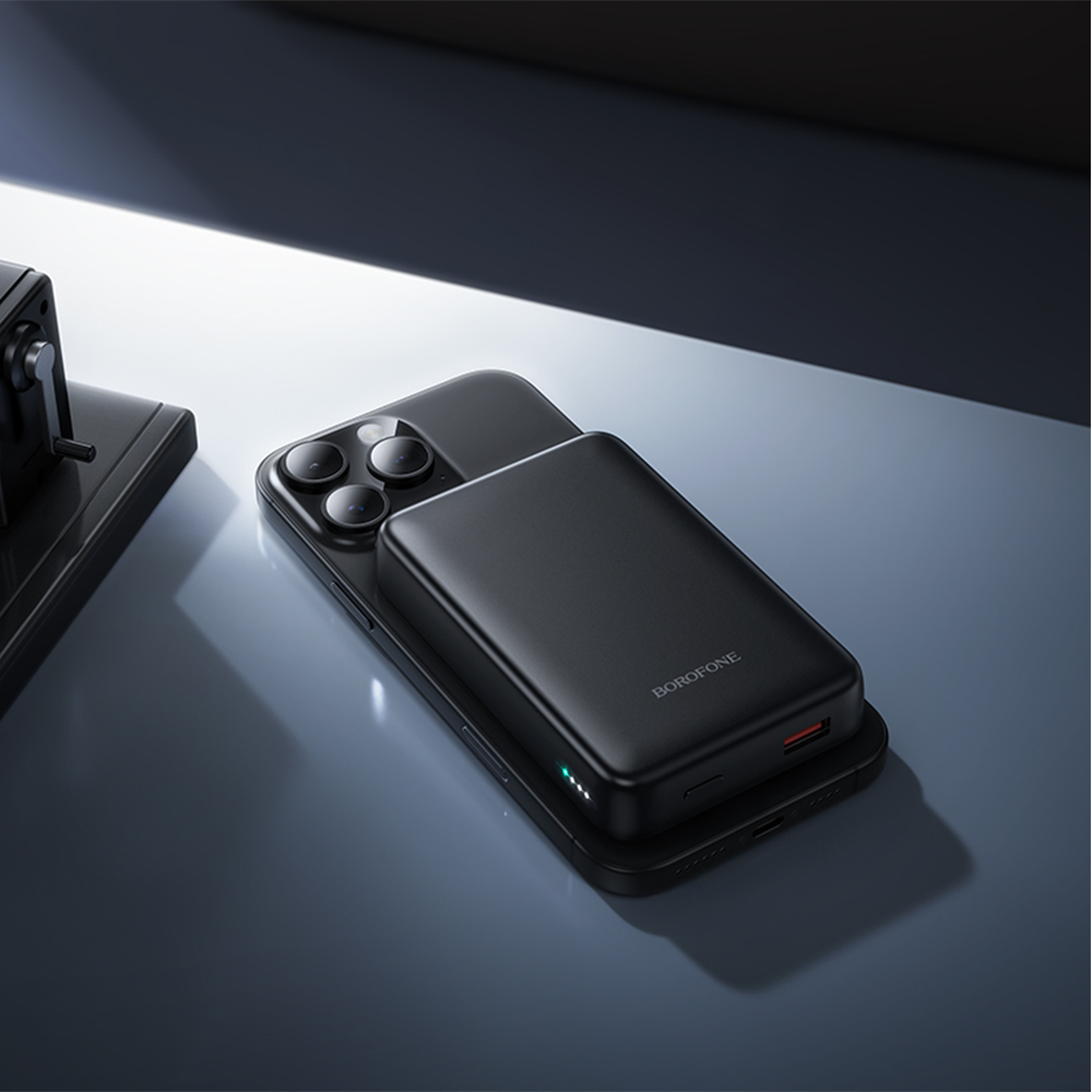 Externer Wireless-Akku Borofone BJ82A Dawn, 10000mAh, 22.5W, QC + PD + FQI, 1 x QI - 1 x USB-A - 1 x USB-C, Schwarz