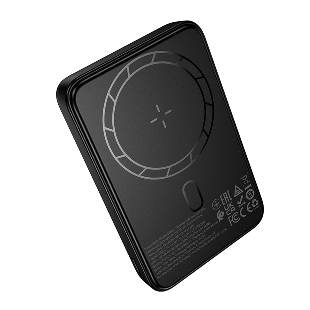 Externer Wireless-Akku Borofone BJ82A Dawn, 10000mAh, 22.5W, QC + PD + FQI, 1 x QI - 1 x USB-A - 1 x USB-C, Schwarz